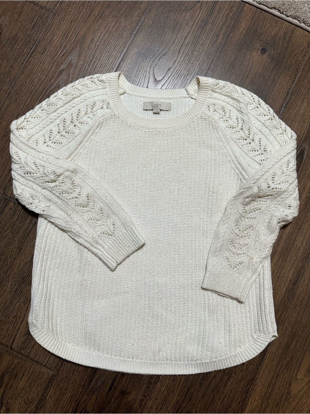 LOFT Women's Cream Openwork Sleeve Knit Sweater - Size Medium